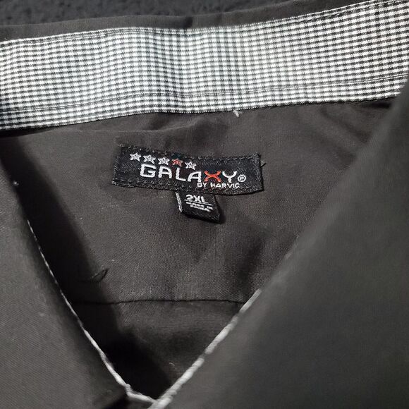 NWT Galaxy Mens Button Up Shirt Black Size 2XL Short Sleeve Black Slim Fit Point - Picture 6 of 12